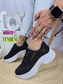 Women's Platform Sneakers, Beautiful, Comfortable And Resistant (LARGE SIZE) - Màu đen lấp lánh - Xem 1