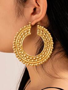 一对时尚夸张几何金色圆环耳环，尽显优雅女性魅力，金属材质，适合女性佩戴，厚实饰品，也适合派对和宴会等场合。 - 彩色 - 查看 1