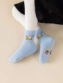 5 đôi tất cổ cao cho bé trai, hình xe hơi hoạt hình, máy xúc, cần cẩu, họa tiết sọc, lớp lót nhung, thích hợp mặc hàng ngày, làm quà tặng, dễ thương, thời trang, đơn giản, thích hợp cho học sinh, ấm áp, mùa thu/đông - Nhiều màu - Xem 6