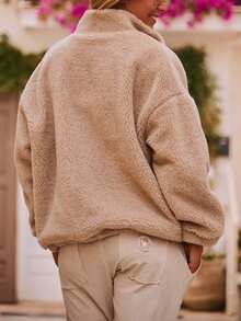 Casual Zipper Jacket With Embroidered Patch Decor, Autumn/Winter - Khaki - View 2