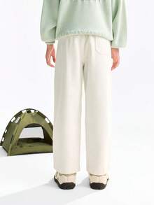 Annil Children's Clothing, Girls, Middle-Aged And Young Children, Teenagers, Simple Solid-Color Full-Waist Woven Single Pants, Warm Corduroy Casual Long Pants For Autumn And Winter, Straight-Leg Pants - White - View 2