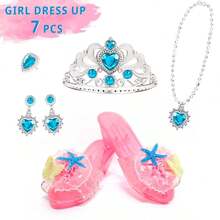 公主珠宝精品装扮和优雅鞋子，角色扮演的时尚配饰，包括皇冠、项链、戒指，适合作为 3 4 5 6 岁女孩、儿童和幼儿的派对礼物和圣诞礼物，也适合作为情人节和新年礼物 - 彩色 - 查看 16