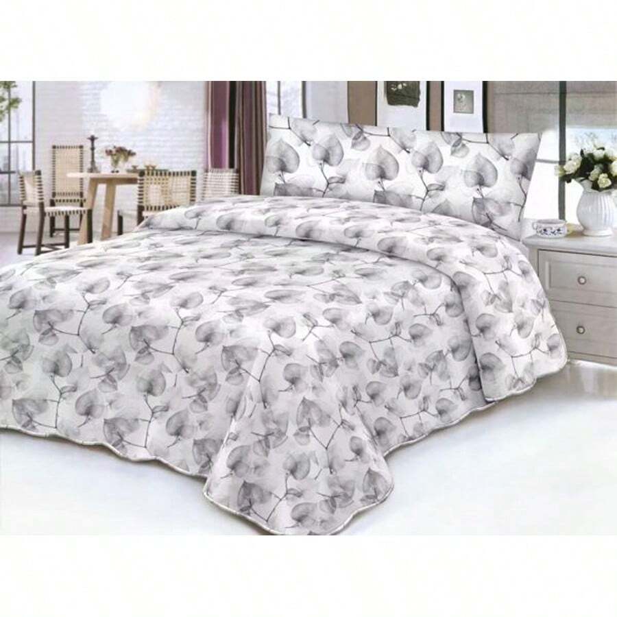 Floral Print Bedding Set, 3-Piece Brushed Microfiber Sheet Set, Without Filling, Consisting Of A Flat Sheet, Fitted Sheet, And Pillowcase, Machine Washable, Bed Sizes 90/105/135/150/180/200 Cm, For King, Queen, And Single Beds - 夢幻樹葉 - 查看 1