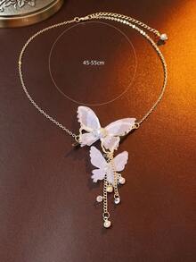 Andkiss Butterfly & Rhinestone Decor Y Lariat Necklace - 彩色 - 查看 4