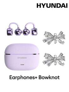 HYUNDAI HY-C03 Fashionable Bluetooth Earphones With Bow Decor, Open-Ear Design, Long Battery Life, Low Latency, Surround Sound, High-Quality Music, Gaming, Calls, Noise Cancellation, Wireless Earbuds, Earrings For Women, Fashion Accessory, Gift For Her - Multicolor + Bow Earrings - View 6