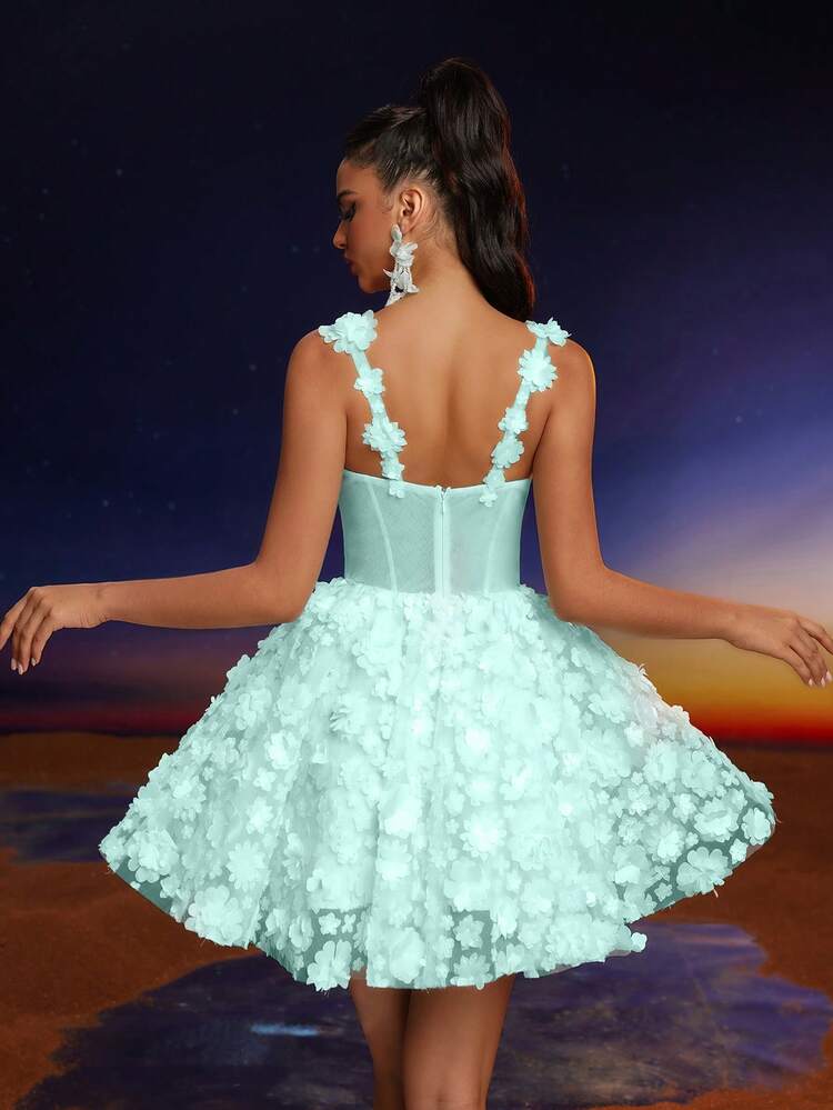 Anymoon Elegant Lace Strap Applique Prom Dress - Green - View 2