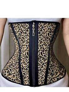 1件新款豹纹健身训练舞蹈瑜伽运动连体衣，女士款，带腰带，塑形收腰带，时尚纤细腰带和网眼面料