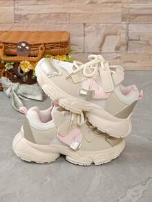 1双女童运动鞋，新款春秋童鞋，透气网眼运动鞋，幼儿鞋，男童跑鞋 - 米色 - 查看 5