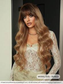 7JHH WIGS Champagne Blonde Ombre Wigs Loose Extra Long Wavy Wigs For Women, Synthetic Wave Curly Wig With Bangs Dark Roots, Silky Soft Heat Resistant Fiber Hair For Daily Wear, Music Festivals Celebrations Party Use 30 Inch - 亞麻金 - 查看 3