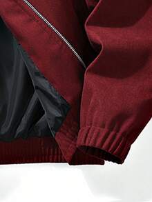 1pc Men's Fashionable Burgundy Jacket With Contrast Collar Design, Eye-Catching Zipper And Large Pockets, Crisp Fabric, Suitable For Young Men's Casual Outings, Street Wear And Neighborhoods To Showcase Personal Style