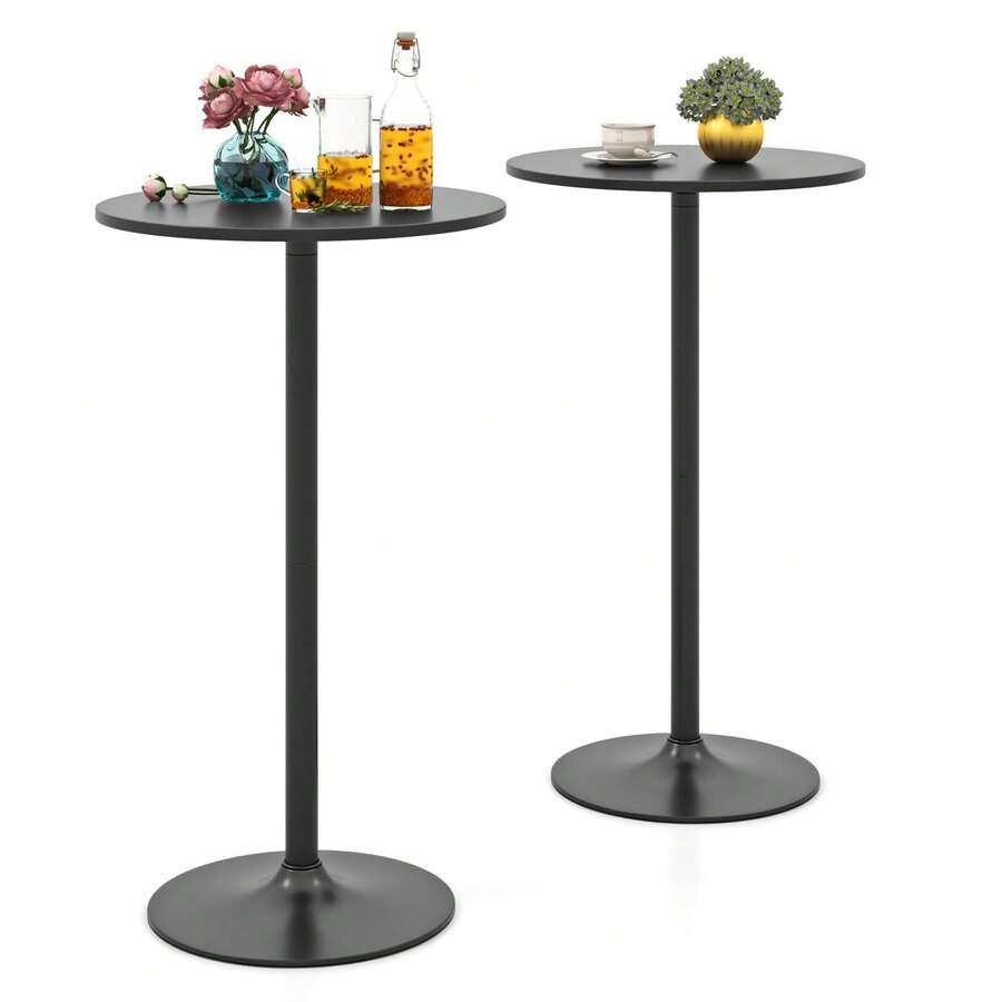 GOFLAME Round Bistro Table Set Of 2, Height Adjustable 40" Bar Height Cocktail Table Coffee Table With Metal Base, High Top Pub Table Snack Table For Home Bar, Dining Room, Cafe - Black - View 1