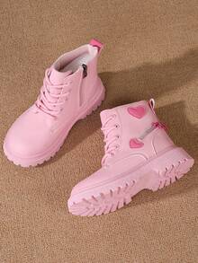女童可爱靴子，儿童中筒短靴，女童防滑耐用靴子 - 粉色 - 查看 6