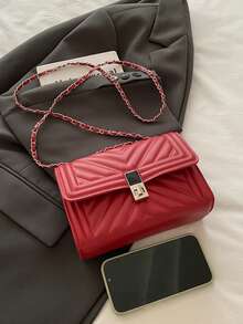 Fashion Solid Color Quilted Square Chain Shoulder Bag, Multifunctional Evening Clutch, Lightweight New Handbag & Wallet, Suitable For Daily Commute Crossbody, Ideal Choice For Office Workers, Casual Coin Purse - Red - View 8