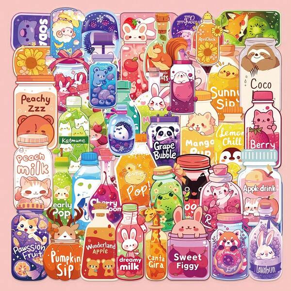 50pcs/Pack Cute Animal Bottle Mysterious Dark INS Retro Romantic Aesthetic Doodle Stickers, Adorable Cartoon Fun Aesthetic Label Stickers For Scrapbooking, Self-Adhesive Stationery Seals, Envelopes, Guitars, Instruments Decor, Gifts For Teens, Parties, Rewards, Motivation, New Year, Winter, Christmas, Halloween Decoration