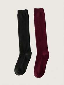 1双/2双/5双装 女士纯色保暖过膝袜，秋冬季百搭舒适