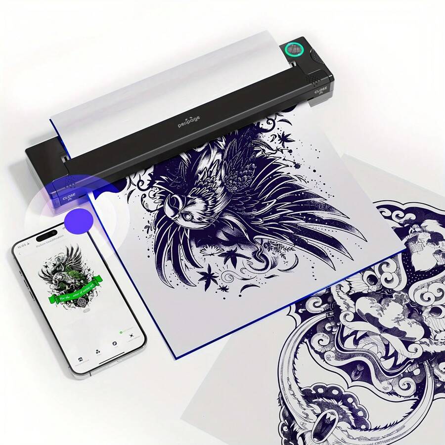 PeriPage P90 Thermal Tattoo Stencil Printer, Wireless Tattoo Machine With 5pcs Free Transfer Paper - Ideal For Tattoo Artists & Enthusiasts - Compatible With Smartphone & PC - máy in + 45 tờ giấy - Xem 1