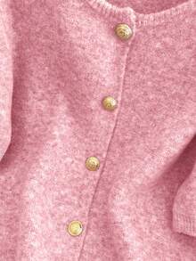 1 buah Sweater Kardigan Lengan Pendek Warna Polos dengan Kancing Logam untuk Wanita, Sweater Rajut Kasual Serbaguna - Baby Pink - View 6