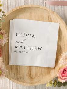 20/40/60/100 Pcs Custom Napkins, Personalized Napkins For Wedding Anniversary, Suitable For Couple, Couples, Romantic Gift, Napkins Disposable Beverage Dessert Napkins For Wedding Table Decorations Engagement Party, Personalized Wedding Napkins, Unique Ideal Gifts For Her, Home & Living, Haunt Your Home, Souvenirs, Reusable, Adorable, High-Quality, Chic Design - 款式3 - 查看 5