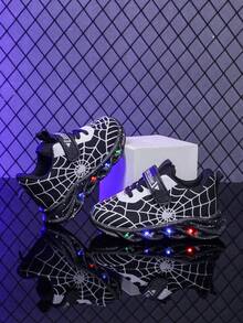 Modische Spider-LED-Leuchtschuhe aus atmungsaktivem Mesh, geeignet für Jungen und Mädchen – lässige, stoßdämpfende, rutschfeste Lauf- und Wanderschuhe für das ganze Jahr im Freien