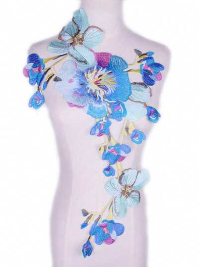 1pc Blue Embroidered Water-Soluble Lace Fabric Patch, Chinese Cheongsam Peony Flower Fabric Applique