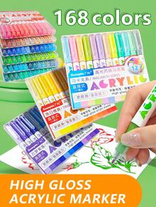 1 Set Of 168 Colors Direct Liquid Acrylic Marker Pens, High Capacity Bullet Journal Pens, Vibrant Colors, 1.0mm Tip, Acrylic Painting Art Supplies For School, Drawing, Manga
