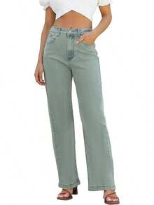Jeans High Waisted Straight Leg Loose Jeanshalloween - Medium Vintage Blue - View 1