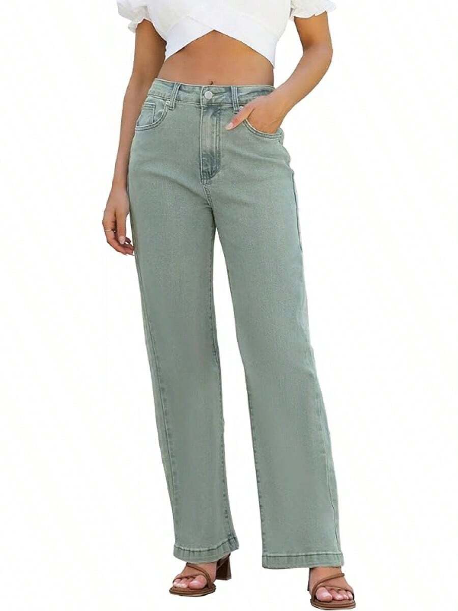 Jeans High Waisted Straight Leg Loose Jeanshalloween - Medium Vintage Blue - View 1