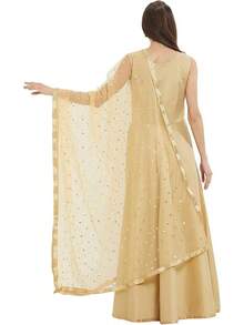 Woman's Embellished Net Dupatta Scarf Shawl Wrap Soft Bridal Wedding - Krim - View 2