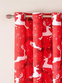 1pc Red Christmas Limited Reindeer Curtain Semi-Transparent Soft Sheer Red Curtain, Running Reindeer Festival Atmosphere Decoration