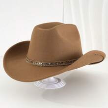 Women Men Cowgirl Hat, Vintage Shiny Hot Fix Drills Soft Roll-Up Wide Brim Western Hat For Daily Party - 棕色 - 查看 5