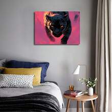 1pc Panther Canvas Wall Art Jungle Animal Painting Modern Abstract Wall Decor Pink And Black Prints Posters Wildlife Artwork For Living Room Bedroom Office Wall Pictures - 彩色 - 查看 3