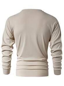 男士 Old Money 休闲运动条纹长袖T恤，秋季款 - 杏色 - 查看 4