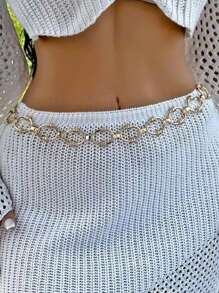 1pc Vintage Bohemian Style Metal Chain Waist Belt, High Fashion Waist Chain With Lock Clasp, Decor For Women, Suitable For Beach, Party, Gathering, Sexy Display, Gift For Friends