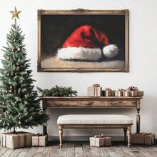 1pc, Canvas Wall Art, Christmas Frame Wall Decoration, Vintage Classic Santa Hat Art, Rustic Christmas Decor, Winter Retro Poster, Santa Claus Oil Painting, Winter Decor Poster, Minimalist Wall Decor, Modern Art, Contemporary Home Decor