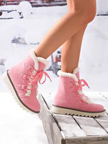 Women's Pink Comfortable Warm Fashionable Casual Mid-Tube Imitation Fur Outdoor Indoor Commuting Christmas Winter Snow Boots - 粉色 - 查看 8