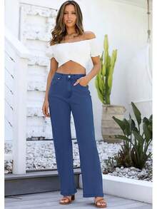Jeans High Waisted Straight Leg Loose Jeanshalloween - Navy Blue-1 - View 2