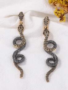 1pc Exaggerated Vintage Alloy Full Diamond Snake Shaped Earrings, Fashion Casual Retro Women Earrings