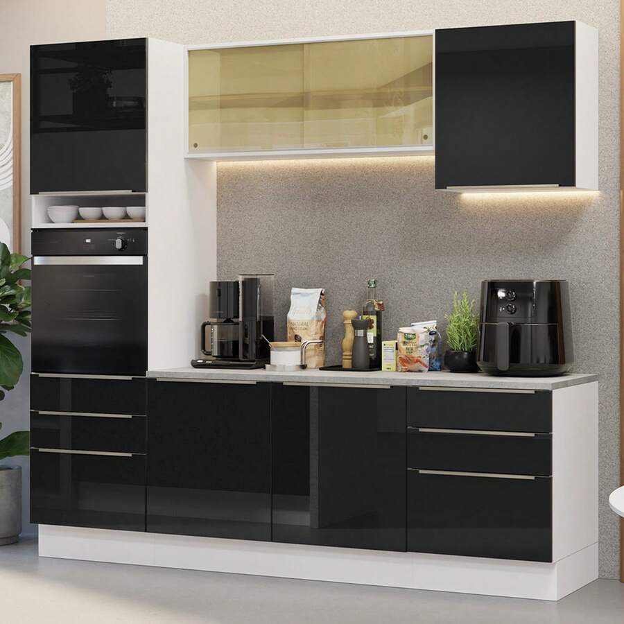 Complete Modular Kitchen Madesa Lux 240cm BN 02 - Black and White - View 1