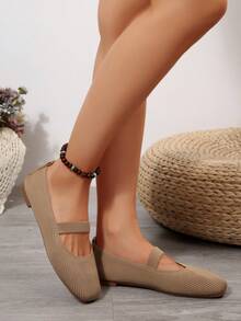 Damen Einfarbige Strick Atmungsaktive Bequeme Mary Jane Ballerinas