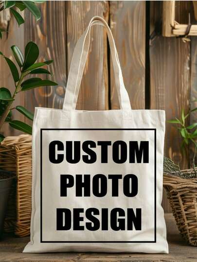 Custom Tote Bags With Photo, Design Or Logo, Wholesale Promotional Bags, Personalized Photo Or Text Print, Bulk 13x11 In, Multi-Color Print Custom Print Natural Canvas Tote Bag – Long Handle Ersonalized Name & Promotional Reusable Shopping Tote