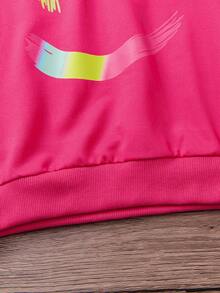 2pcs Girls Casual Knit Crew Neck Long Sleeve Colorful Face Print Sweatshirt + Smile Colorful English Letter Print Long Pants Set, Autumn/Winter