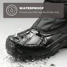 Men's Winter Outdoor Unisex Warm Snow Boots Drawstring Strap Design Waterproof Wear - Resistant Material Round Toe Mid Calf Boots - Black - View 7