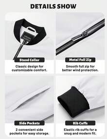 KEFITEVD Men's Bomber Jackets Casual Fall Winter Warm Windbreaker Full Zip Windproof Outwear Padded Lined Coats - 白色 - 查看 6