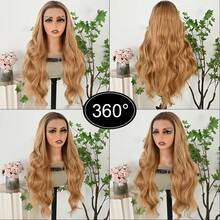 13X4 Free Part Black Green Highlights Body Wave Lace Front Wigs Pre Plucked Soft Long Wavy Hair Wigs Heat Resistant Wave Wigs Glueless Christmas Wig Long Wavy Synthetic Lace Front Wigs For Women Perfect For Daily Wear & Parties - Tóc vàng ombre - Xem 6