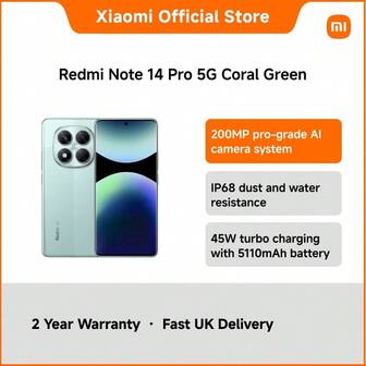 Redmi Note 14 Pro 5G (8+256GB / 12+512GB) – Dimensity 7300-Ultra 4nm, 6.67" 1.5K CrystalRes AMOLED 120Hz, 200MP Triple Camera, IP68 Waterproof, 5110mAh Battery + 45W Charging | Flagship Camera & Design With All-Weather Durability