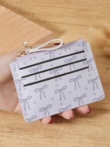 محفظة صغيرة مزينة بنمط الوردي والفيونكة للحب، جيب للعملات، محفظة مطوية صغيرة للسيدات، رفيعة وخفيفة الوزن وطبقات متعددة وقابلة للحمل، لبطاقات الهوية والنقود وبطاقات الائتمان، عصرية وأنيقة، للاستخدام في المناسبات والهدايا والمدرسة - وردي - مشاهدة 11