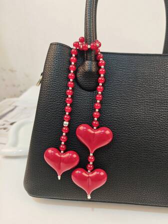 1pc Heart-Shaped Beaded Bag Charm, Fashionable Personalized Backpack Pendant, Women's Love Heart Bag Accessory, Luxury Love Style Y2K Bag Decoration, Love Bag Talisman, Fashionable Love Bead Chain, Women Bag Jewelry
