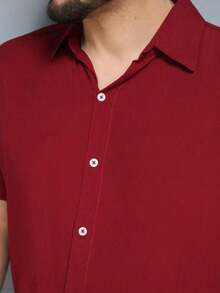 Conjunto Camisa e Short Florido Havaiano Estampado Listrado Adulto Masculino Tecido de Viscose - Vinho - Visão 7
