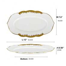 MBB 1 szt. ceramiczny talerz obiadowy z falowanym brzegiem i złotym rantem, piękny okrągły talerz do serwowania 8,5" 10,5" 12" 14" na pyszne steki, makarony lub inne dania, prezent na parapetówkę lub ślub, ceramiczne okrągłe talerze do kuchni lub restauracji, nowoczesny zestaw talerzy sałatkowych - do mikrofalówki, piekarnika i zmywarki, odporny na zarysowania, białe złoto