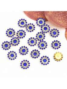 14MM Sunflower Hand Sewn Rhinestone 50Pcs/Pack Shiny Handmade Glass Sewing Crystal Sewing On Decorative Beads Flat Back Gold Base With Holes Gem DIY Accessories Needle And Thread Materials Sew On Stones Strass Beads Used For Decorating Clothes, Dress, Bags, Shoes, Brooches , Earrings, Handicrafts - Red - View 18